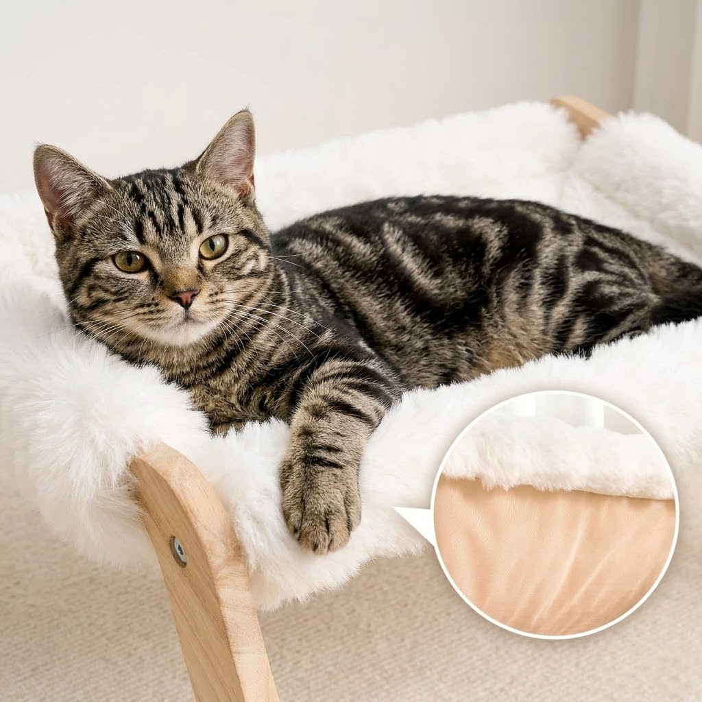 Zolenitacosh Solid Wood Cat Sofa Bed, Modern Elevated Pet Couch for Indoor Cats, Ultra-Soft Plush Fabric with Adjustable Backrest, Removable & Washable Cover, Luxury Cat Furniture for Sleep & Lounge