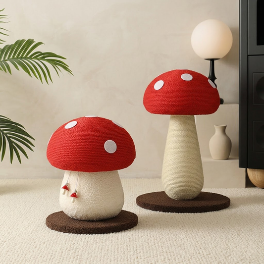 Zolenitacosh Aesthetic Mushroom Cat Scratched Post: Vibrant Red Fungi-Themed Cat Furniture, Vertical Sisal Scratching Pole with Interactive Toy Ball for Claw Grinding & Boredom Relief