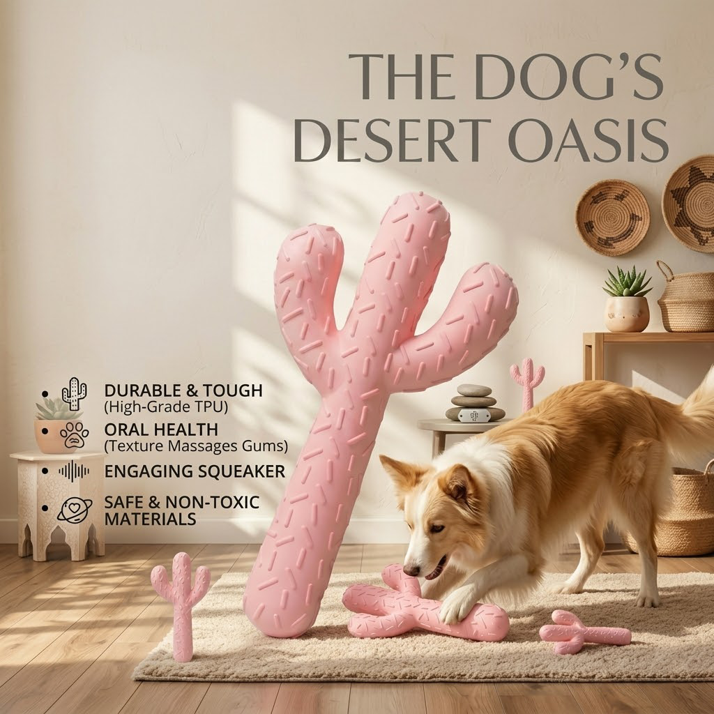 Zolenitacosh Indestructible Dog Chew Toy for Aggressive Chewers - Durable Natural Rubber Cactus Shape - Tough Dental Cleaning Toy & Interactive Training Tool for Medium to Large Dogs