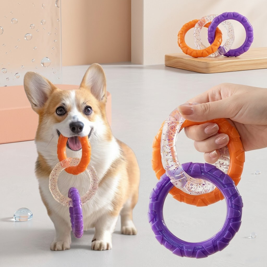 Zolenitacosh Durable Dog Chew Toy - 3-Ring Puller & Teether for Aggressive Chewers, High-Aesthetic Interactive Tug-of-War Toy for Dental Health & Boredom Relief