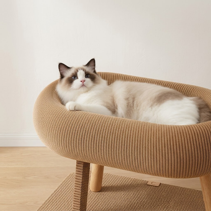 Zolenitacosh Modern Cat Scratcher Lounge & Bed, 2-in-1 Elevated Cat Nest with Scratching Post & Ladder, Durable Sisal Weave Pet Furniture for Indoor Cats, Sturdy Play & Sleep Station for Boredom Relief