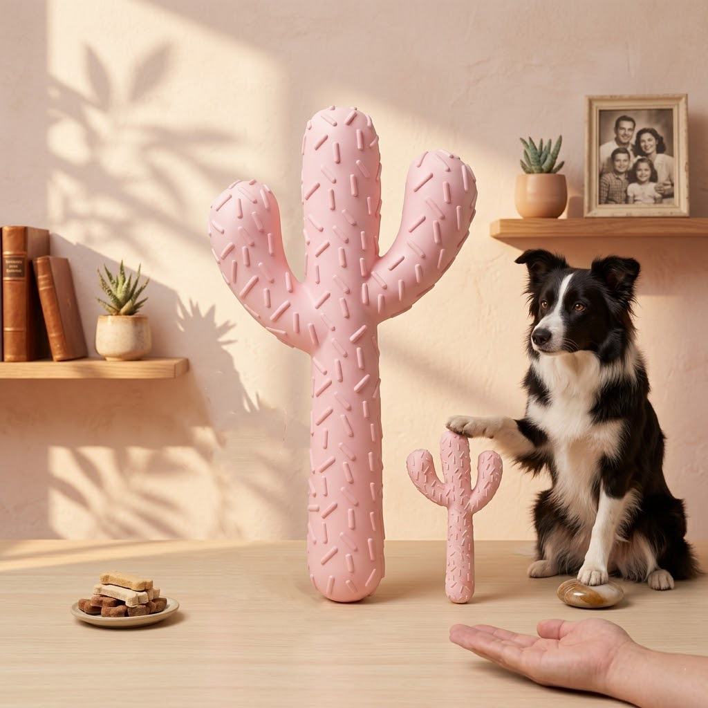 Zolenitacosh Indestructible Dog Chew Toy for Aggressive Chewers - Durable Natural Rubber Cactus Shape - Tough Dental Cleaning Toy & Interactive Training Tool for Medium to Large Dogs