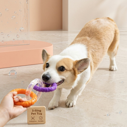 Zolenitacosh Durable Dog Chew Toy - 3-Ring Puller & Teether for Aggressive Chewers, High-Aesthetic Interactive Tug-of-War Toy for Dental Health & Boredom Relief