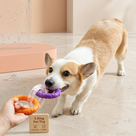 Zolenitacosh Durable Dog Chew Toy - 3-Ring Puller & Teether for Aggressive Chewers, High-Aesthetic Interactive Tug-of-War Toy for Dental Health & Boredom Relief
